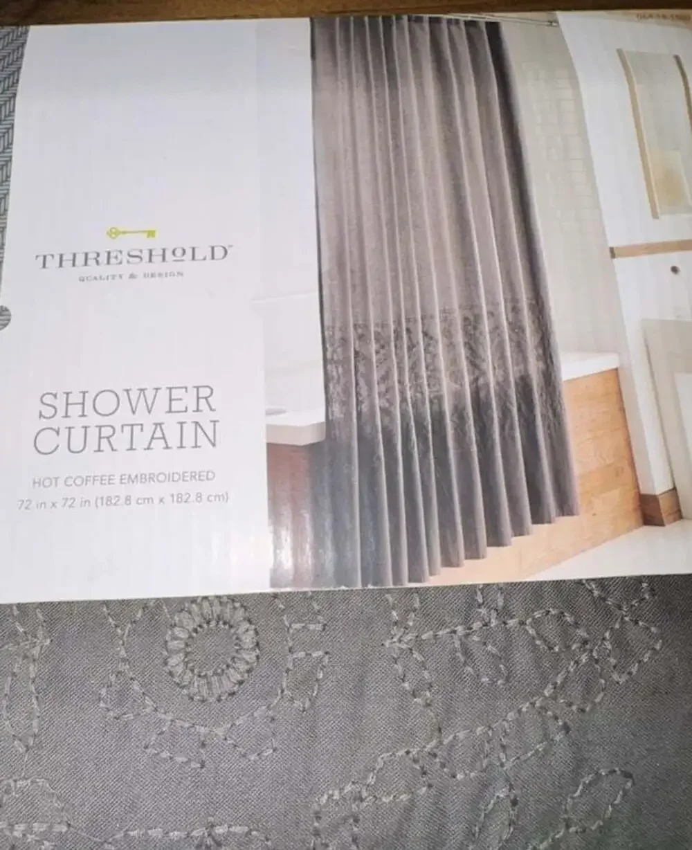 Threshold Hot Coffee Embroidered Shower Curtain 72 in x 72 in Gray